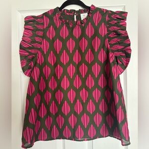 J. Marie Pink and Green Patterned Blouse size M